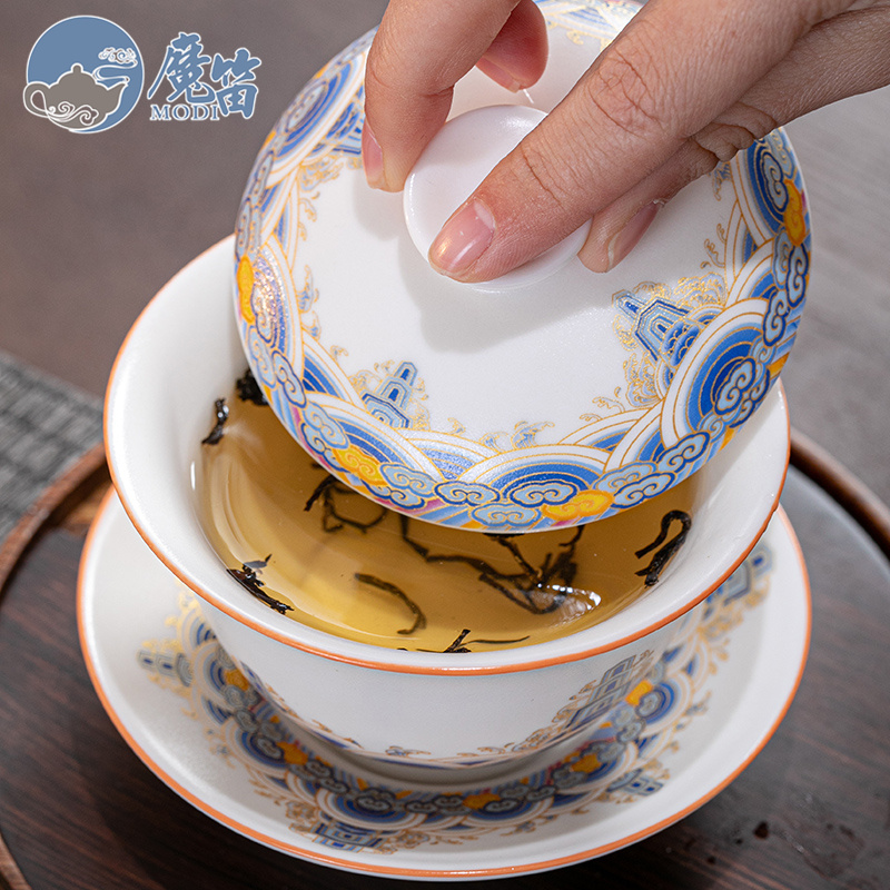 The flute gold colored enamel only three tureen large single white porcelain tea cups cup pot of kung fu tea set
