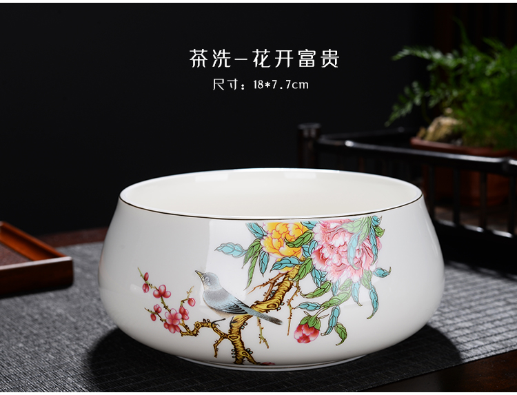 The flute dehua white porcelain tea set household suet jade kung fu contracted tea cups lid bowl of a complete set of cups