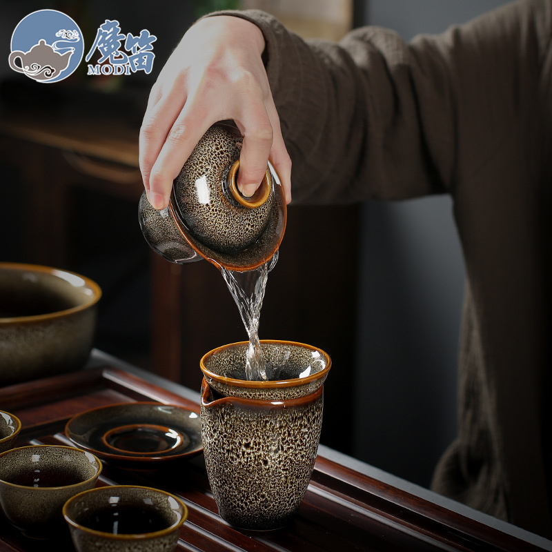 Flute TuHao built one variable household kung fu tea cup set jinzhan lid to use office with tea