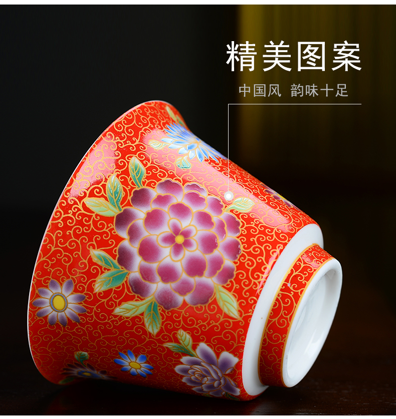 The flute colored enamel only three tureen kung fu tea cups to use large single hand made tea ware jingdezhen