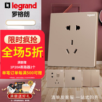 Rogrand switch socket panel official flagship store Yijing Big Board rose gold 5 five-hole household tcl socket