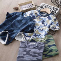Childrens cotton fake two-piece camouflage short-sleeved T-shirt boys summer new baby handsome middle-big boy sweat-sucking shirt