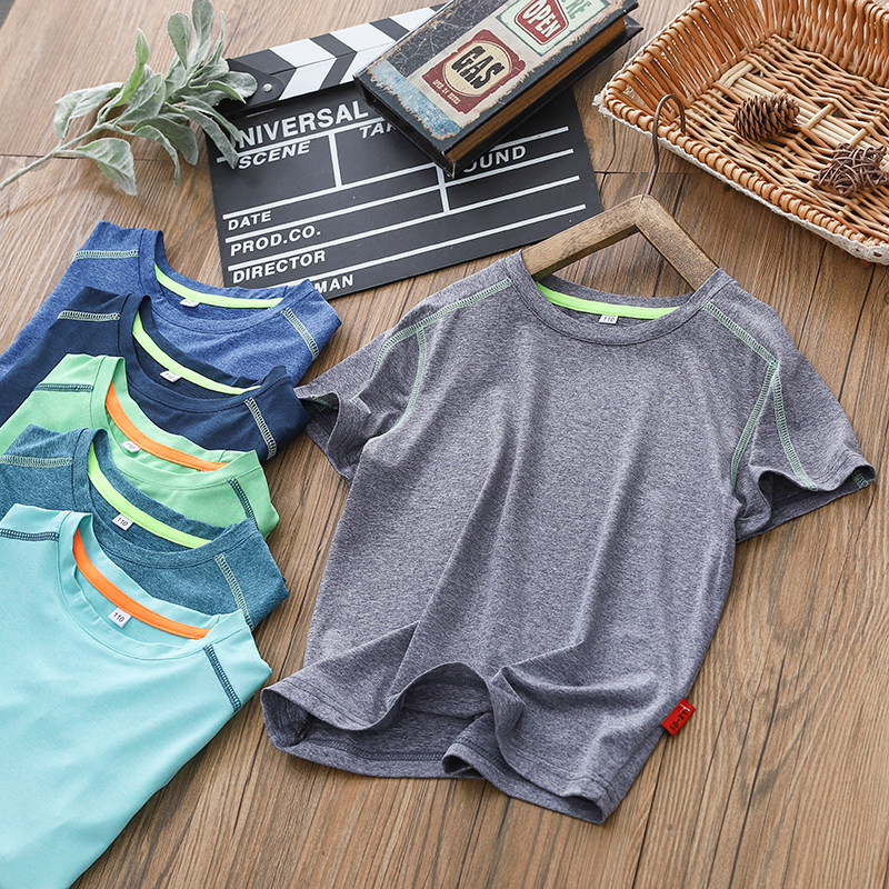 Children's summer new fast-drying short-sleeved T-shirt boys seamless sports elastic half-sleeved mid-size children's top T-shirt