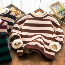 Childrens high-neck fleece sweater 2022 winter new middle and big childrens casual western style half-high-neck fleece bottoming shirt tide