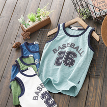 Childrens summer vest letters thin boys cotton new sleeveless T-shirt middle and big childrens print I-shaped tide waistband