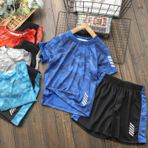 Boys summer suit New handsome childrens two-piece medium-size childrens sports shorts T-shirt suit basketball running