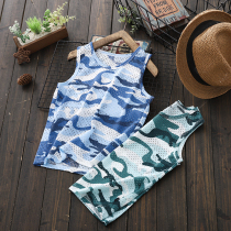 Childrens summer thin I-shaped elastic vest boy mesh quick-drying sleeveless T-shirt middle-aged children breathable summer camouflage