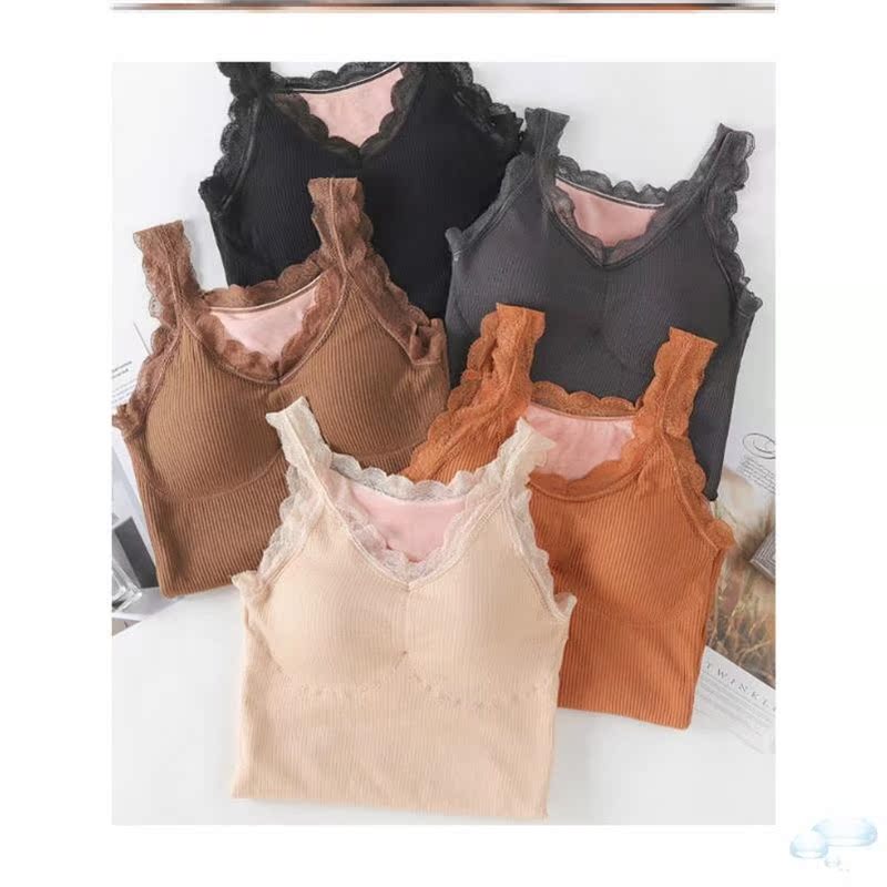 Burst quần áo ấm thời trang với đồ lót áo ngực trăm tội rơi cộng nhung sling vest nữ ấm nhung mỏng.