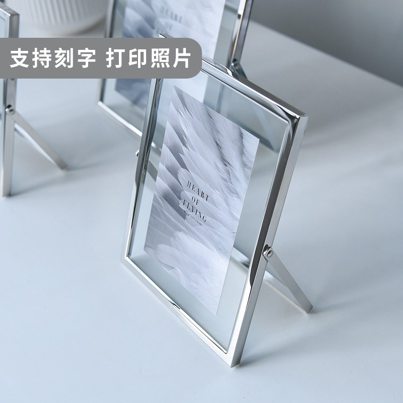 Light Luxury Metal Photo Album Stand, Crystal Modern Minimalist Photo Frame, Glass Transparent 6-Inch 7-Inch 8inch 10inch High-End Feel