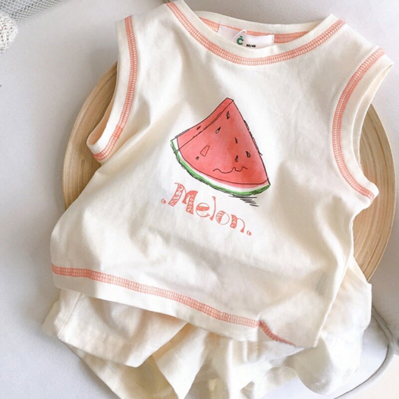 Male and female child summer clothing vest suit new children summer vest shorts male baby handsome suit
