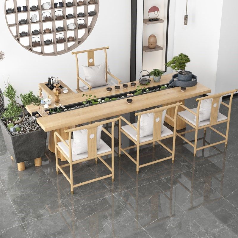 New Chinese Soliwood Zen Landscape Fluid Tea Stay Creative Tea Room Company Reception to negotiate Kunfu Tea Table Chair