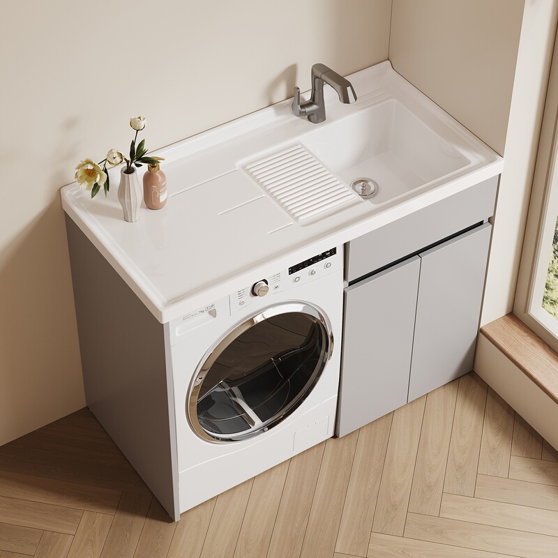 Honeycomb Aluminum Washing Machine Cabinet Balcony Integrated Cabinet Washing Machine Companion with Washboard Laundry Sink Ceramic Laundry Basin Combination