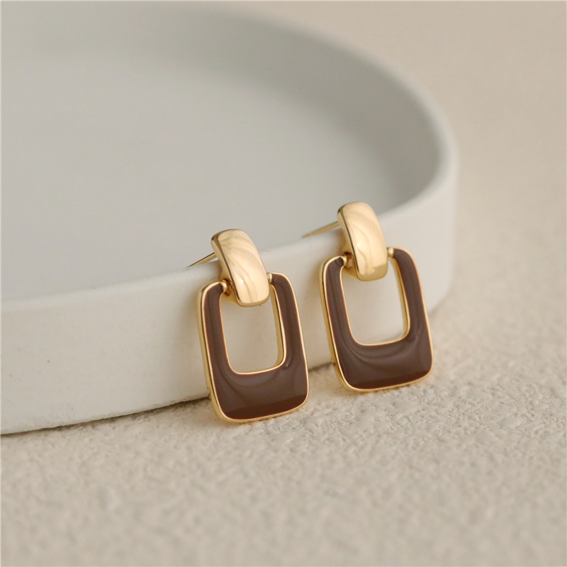 S925 silver needle drop glaze niche design earrings female temperament simple high-end earrings personality all-match earrings