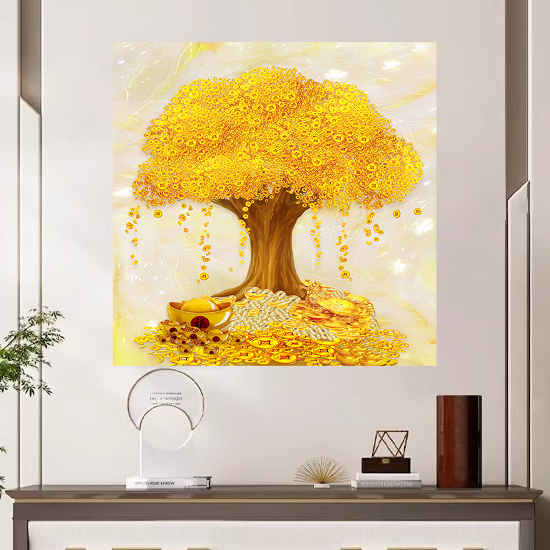 Money Tree, Gold and Jade Filled the Hall, Decorative Painting for the Living Room Entrance, Attracting Wealth and Good Fortune, Hanging Painting for the Bedroom and Study, Money Tree Wall Sticker