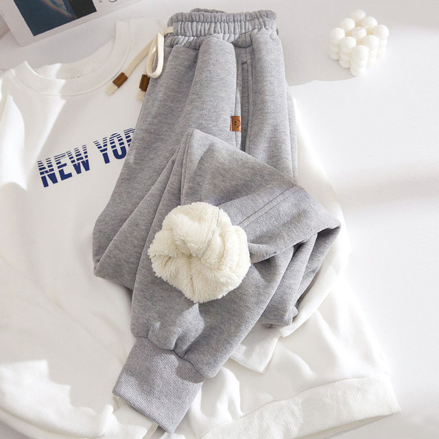 Sports pants women's spring and autumn 2022 new fashion autumn and winter loose feet casual lamb velvet plus velvet thickened sweatpants
