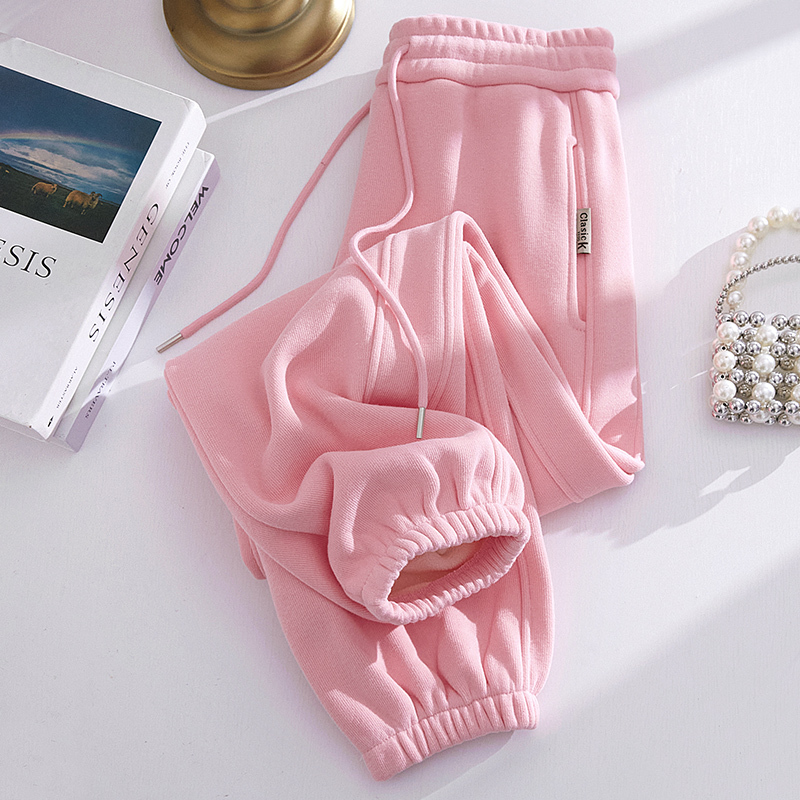 Pink Sweatpants for Women, Spring and Autumn 2025 New Style, Petite Size, Cropped Harem Casual Loose Jogger Pants with Fleece Lining Pink Sweatpants for Women, Spring and Autumn 2025 New Style, Petite Size, Cropped Harem Casual Loose Jogger Pants with Fleece Lining