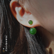 Liangji art jewelry 18K gold inlaid jasper earrings Hetian jade gold inlaid jade earrings womens earrings