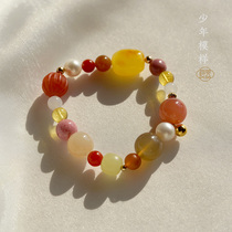 Liangji art youth appearance Hetian jade south red beeswax agate multi-treasure hand string female hand ornament