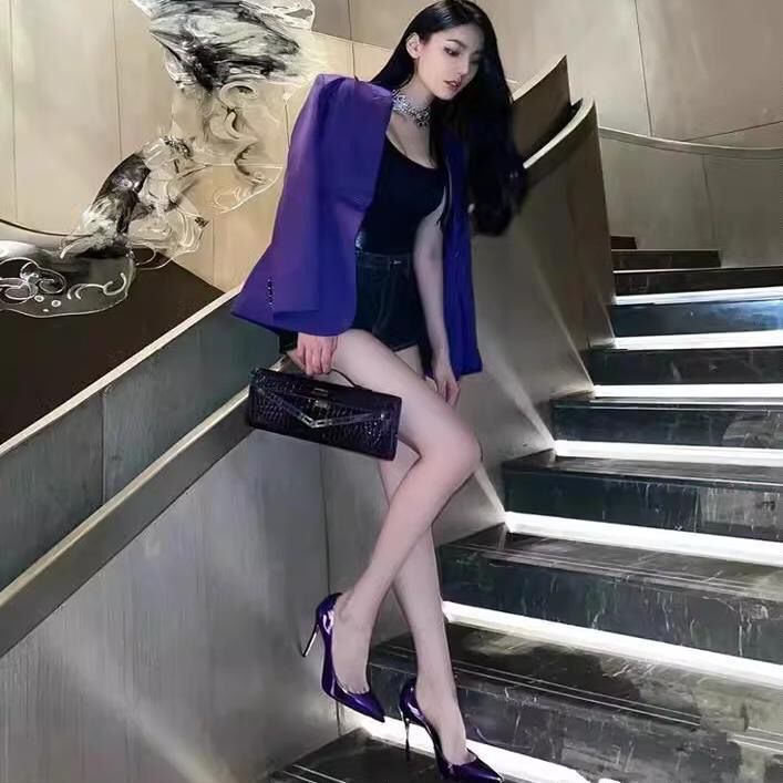 2025 New Autumn and Winter Purple High-Heeled Shoes for Women, Stiletto Heels, Sexy and Elegant, Professional Commuting Shoes That Are Not Tiring for the Feet