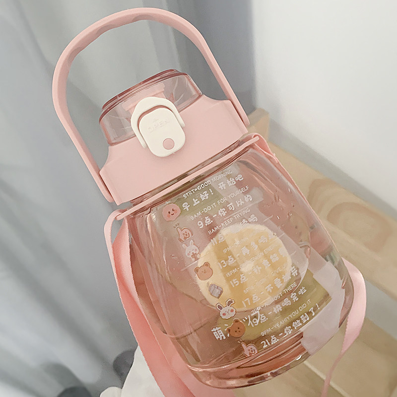 Sports water bottle women's super-large capacity with straw plastic water cup summer portable Dunton bucket high temperature pot belly cup
