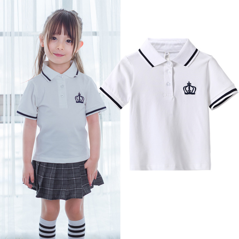 Summer girls ' clothing polo short-sleeved t-shirt new children's clothing Korean version of the big child ins tide student college wind top