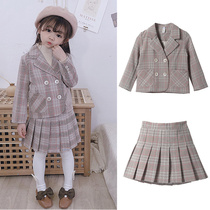  Girls spring 2020 new net red suit two-piece childrens jacket plaid skirt college style autumn suit