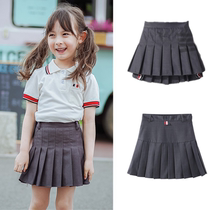  Girls  New Year and autumn short skirts high waist thin pleated skirts middle and large childrens clothing four bars A-line college skirt