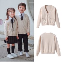 New autumn mens and womens childrens clothing JK uniform cardigan middle and large childrens school uniform pure cotton student childrens knitwear performance clothing