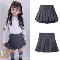  Childrens spring and summer new college style skirt girls culottes pleated skirt medium and large childrens Western style solid color short skirt