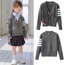 Parent-child mother-daughter cardigan Spring and autumn Korean TB knitwear girls  jacket Zhongda childrens college style long-sleeved sweater