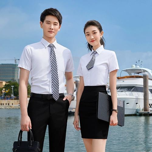 Рубашка подходит для мужчин и женщин, нарукавники, комплект для работы, короткий рукав, делается под заказ, с вышивкой, с печатью вашего логотипа