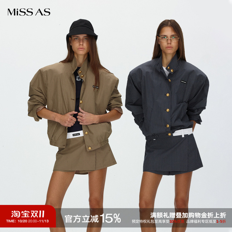 [in Stock] Echoade Plaid Oversized Jacket with Patchwork Mini Skirt Pants Set for Women 26 Early Autumn Missas