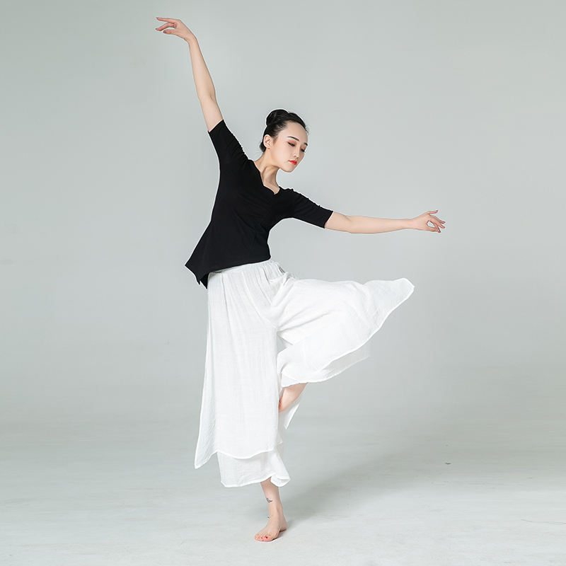 Modern dance skill female practice trousers Chinese wind cotton filament cross legs open wide legs classical dance national dance clothing