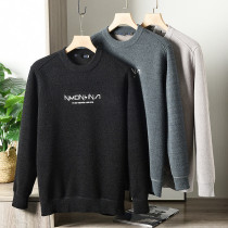 Soft soft skin-friendly velvet with velvet thick round neck sweater mens winter solid color pullover leisure base shirt