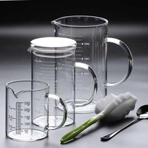 High temperature resistant glass measuring cup transparent band scale childrens Milk Cup household water Cup heating beaker with lid measuring cup