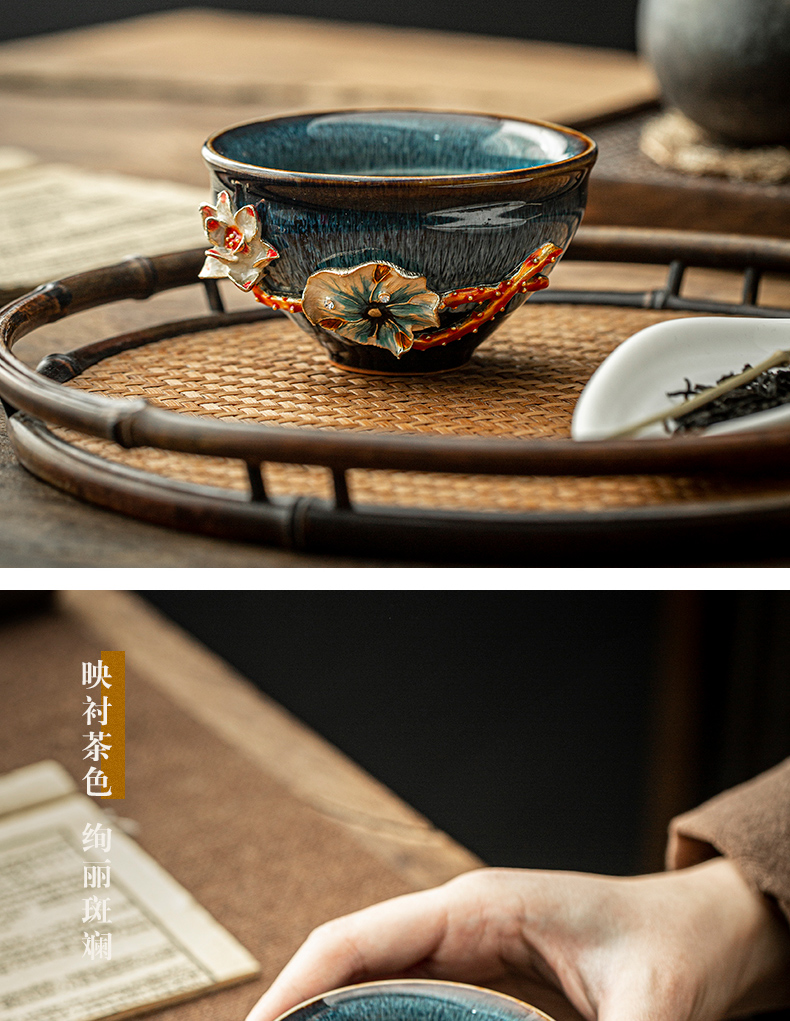 Stick to the jingdezhen ceramic colored enamel cup sample tea cup household pure manual build kung fu master cup cup single CPU