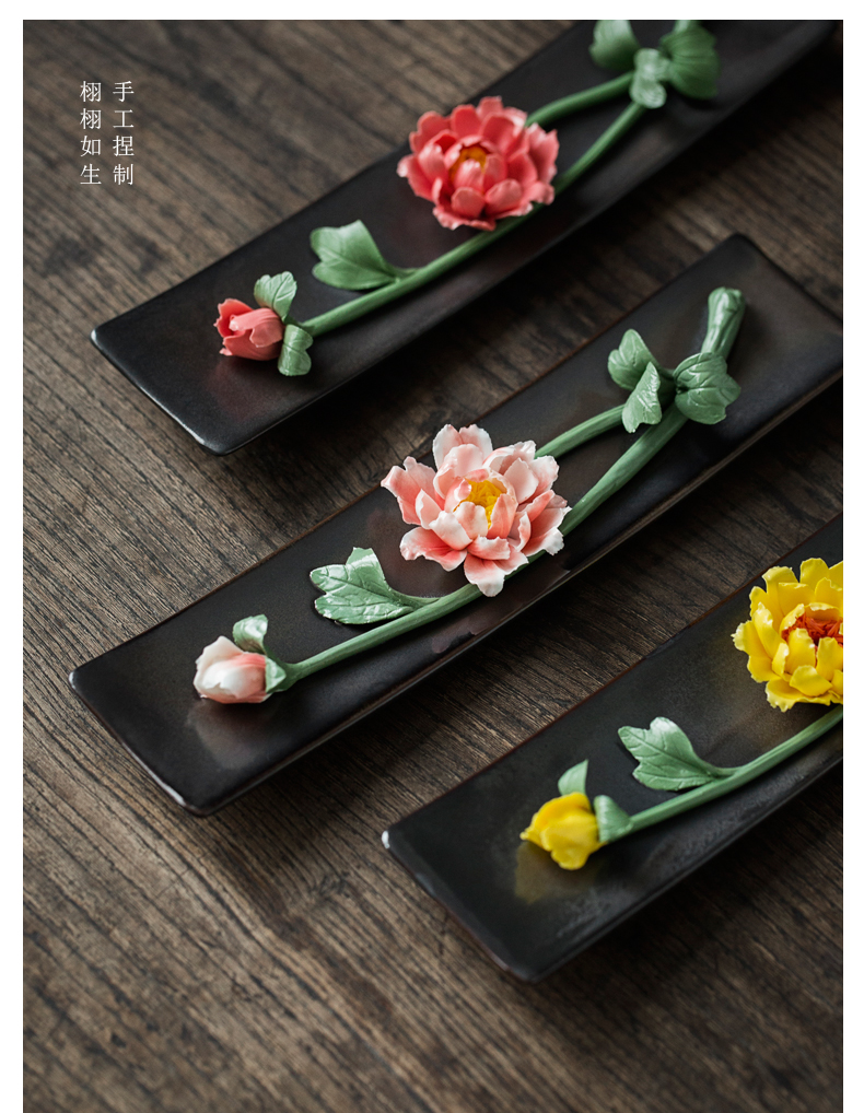 By hand for ceramic flower pen tea table decorations lotus flower peony refers to joss stick inserted tea pet furnishing articles