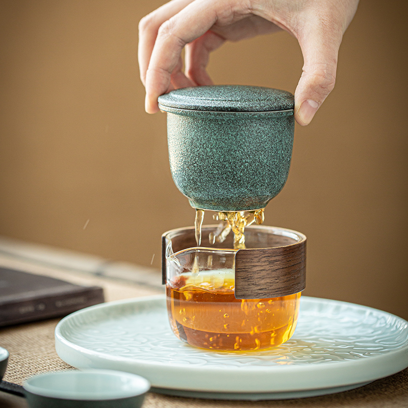 By Japanese kung fu tea set four cups three cups of small portable bag in a pot of suit custom ceramic crack cup