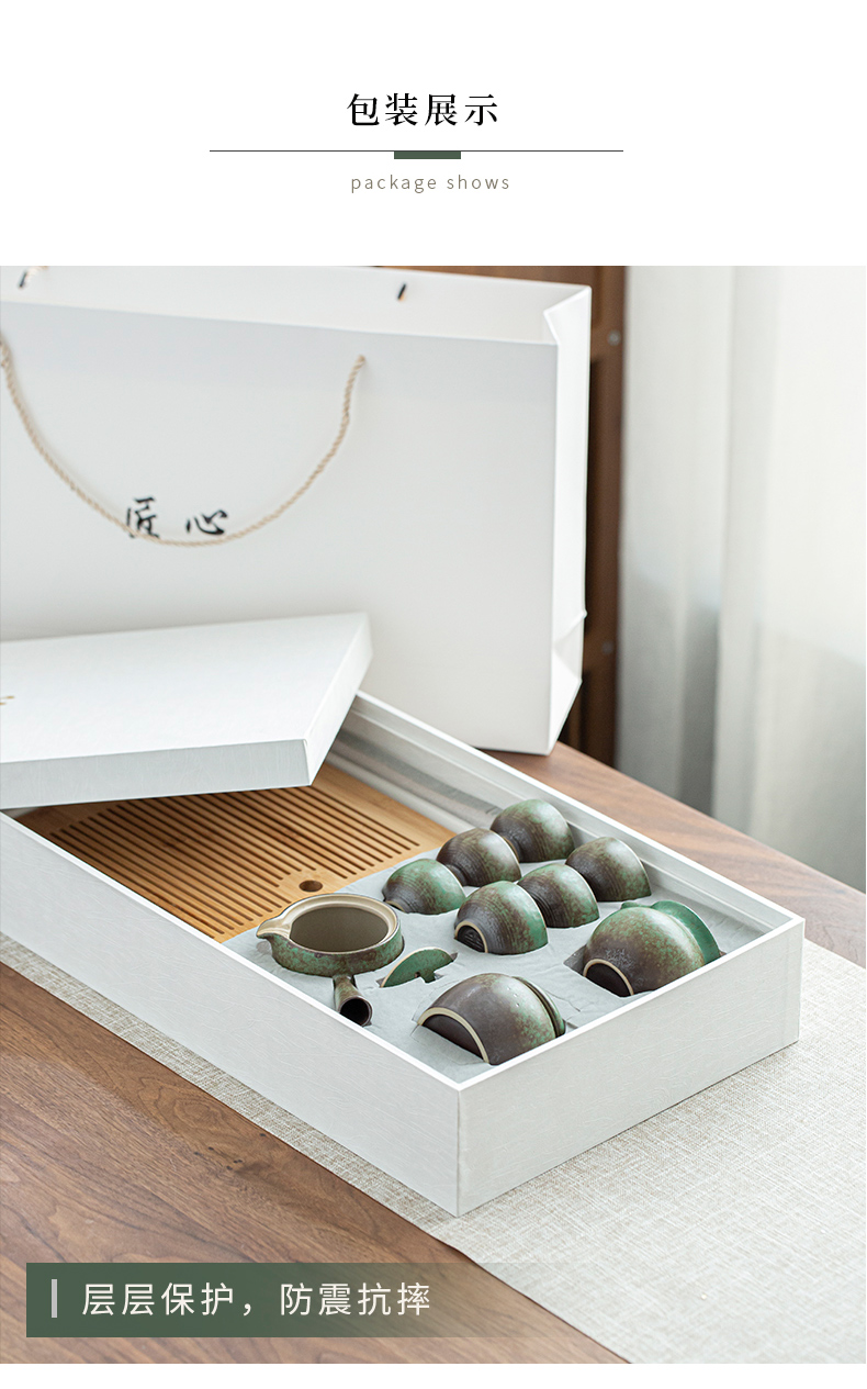 By grass green tea kungfu tea set suit household Japanese zen contracted ceramic cups tea tray gifts