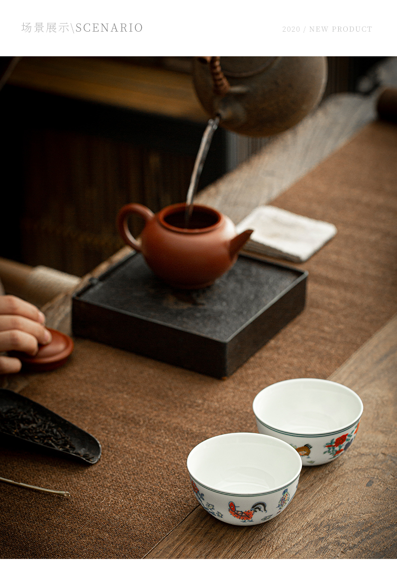 By chicken cylinder cup of blue and white porcelain tea cups porcelain hand - made kung fu tea bowl sample tea cup white porcelain cup host