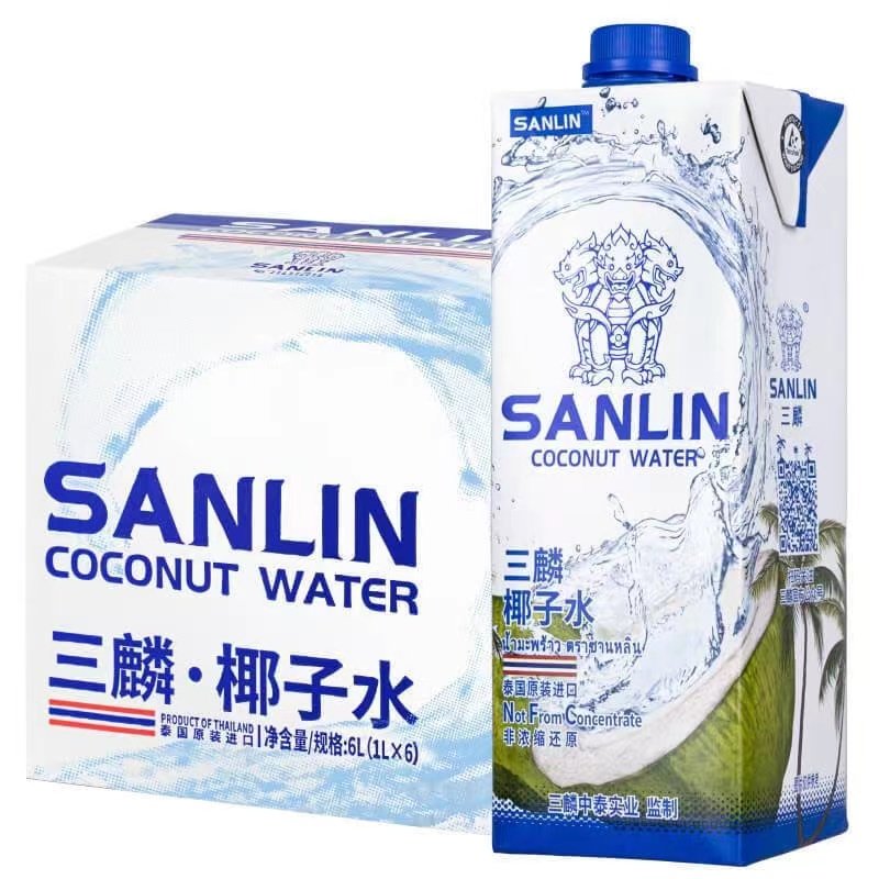 Thailand Sanlin 100% Natural Pure Coconut Water Imported Beverage Nfc Coconut Green Juice Drink 1L*6 Bottles Whole Box