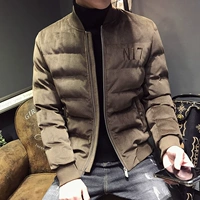 Tinh tế phong cách Hàn Quốc áo khoác mỏng cotton dày mùa đông thanh niên ngắn nhung vải thêu ấm áp áo bomber adidas