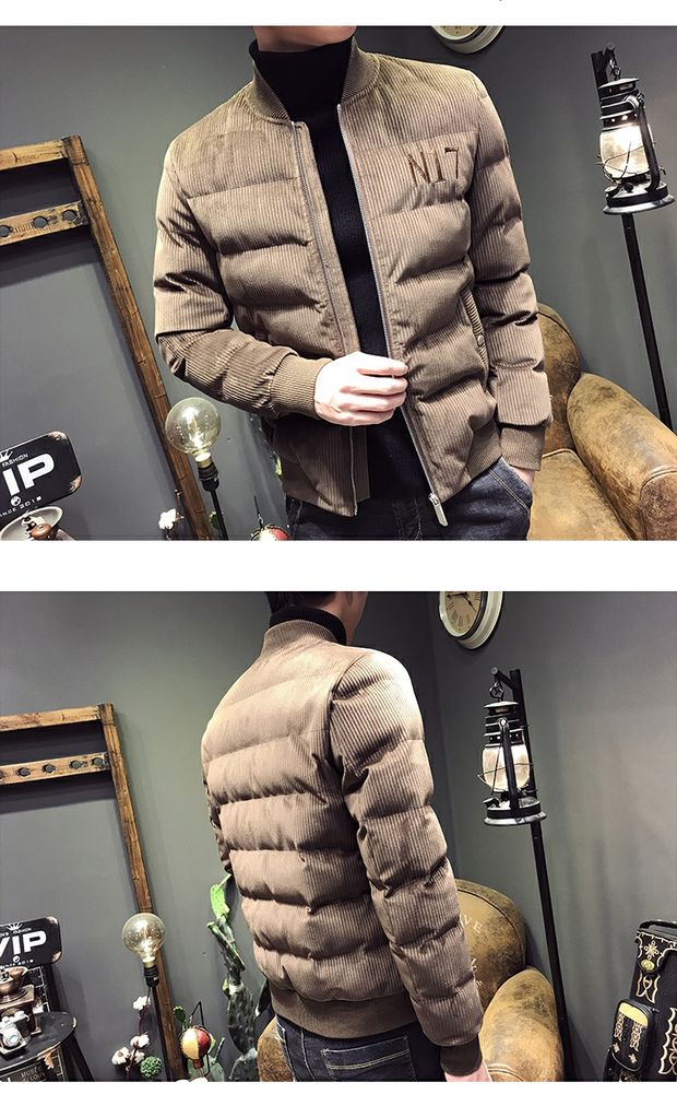Tinh tế phong cách Hàn Quốc áo khoác mỏng cotton dày mùa đông thanh niên ngắn nhung vải thêu ấm áp áo khoác bóng chày