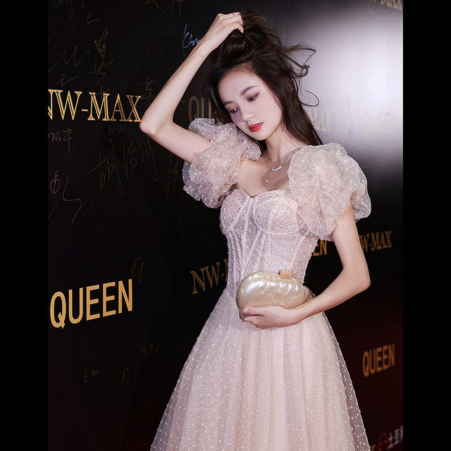 Vocal music art examination evening dress female senior French banquet temperament celebrity birthday fairy bubble puff sleeve host dress skirt