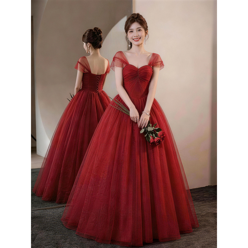 Bridal Toast Dress 2026 New Style Burgundy Bridesmaid Wedding Engagement High-End Elegant Banquet Evening Dress for Women Bridal Toast Dress 2026 New Style Burgundy Bridesmaid Wedding Engagement High-End Elegant Banquet Evening Dress for Women