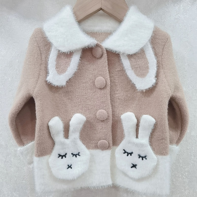 Children's sweater girls' knitted sweater cardigan autumn new children's jacket mink velvet trend