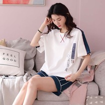 Pure Cotton Pyjamas Woman Summer Thin pieces Two suits ladies Summer short sleeves Students cute Korean version of cotton silk Home Residence Clothes
