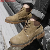 Giày nam mùa thu đông màu đen 2018 mới cao với giày bốt Martin kaki dụng cụ ủng nam đơn - Giày ống chelsea boot nam giá rẻ