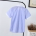 Áo sơ mi Unisex dành cho trẻ em Ngắn tay cotton mềm mại Áo khoác trẻ em Ve áo Trẻ em lớn Áo sơ mi trắng Sọc xanh Đồng phục học sinh - Áo sơ mi