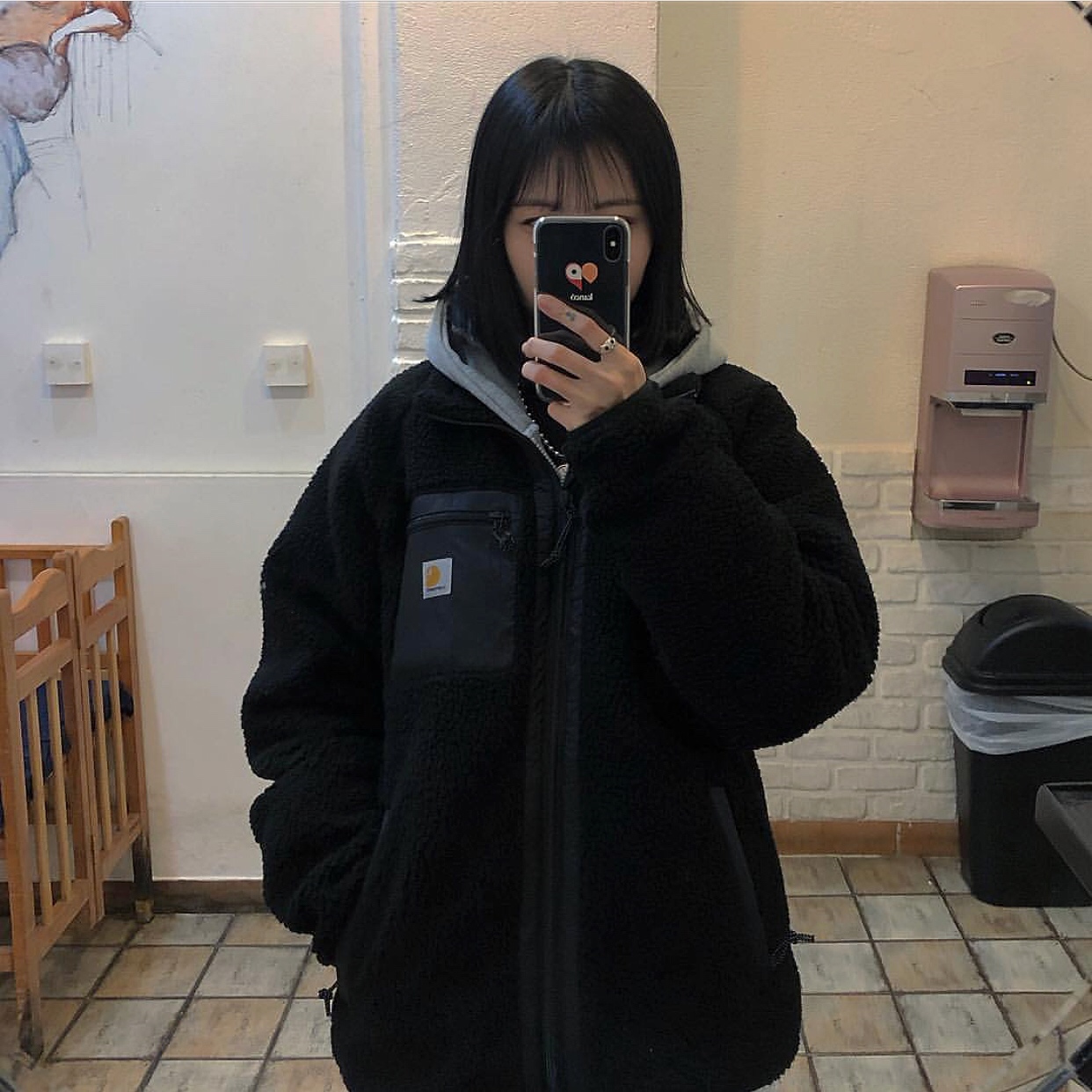 Tide brand Carhartt Carhartt lamb plush stitching tooling collar jacket loose warm plus velvet jacket tide